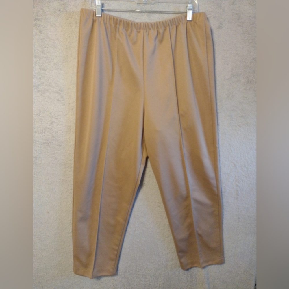 Vintage Vicki Wayne's Tan Elastic Waist Pull On Polyester Pants 18 Made In USA